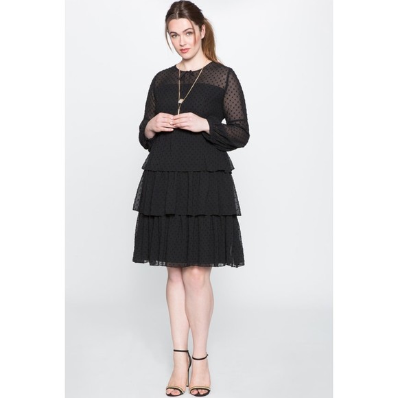 Eloquii Dresses & Skirts - Eloquii Studio Tiered Ruffle Dress Black Swiss Dot Size 16 Plus Long Sleeve